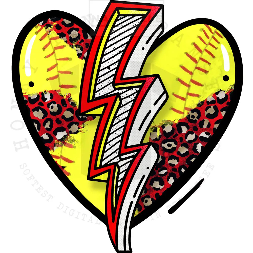 Lightning Bolt Heart Softball.