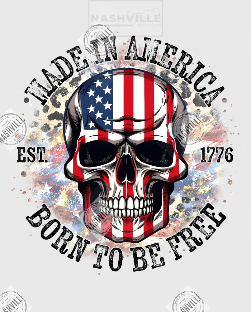 Made In America Skeleton Transfer. Leopard Background Splatter