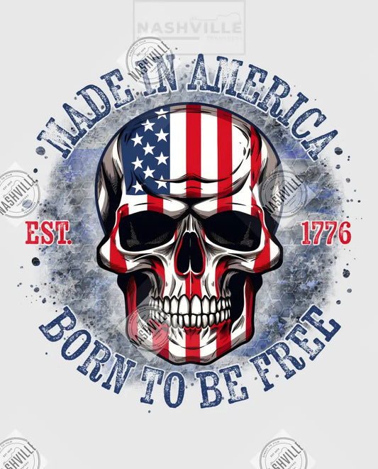 Made In America Skeleton Transfer. Red White Blue With Splatter Background