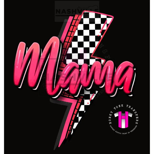 Mama Checkered Lightning Bolt Transfer. Low Heat Transfer / Pink