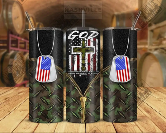 Military American Flag Cross Tumbler.