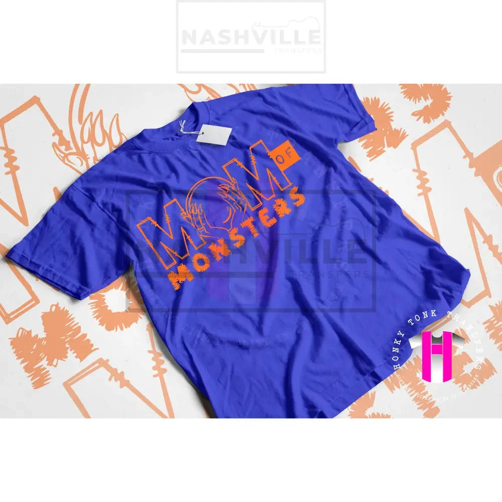 Mom Of Monsters Tee. Small / Blue