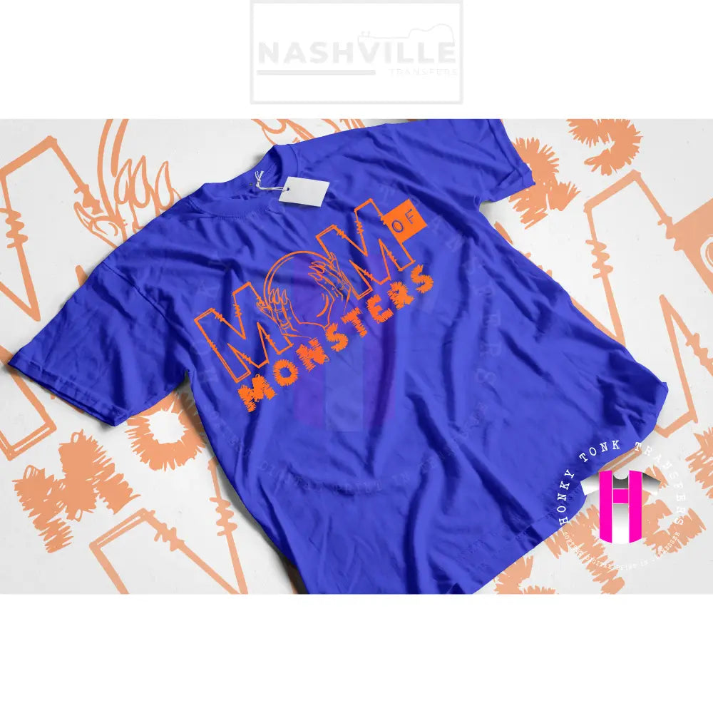 Mom Of Monsters Tee. Small / Blue
