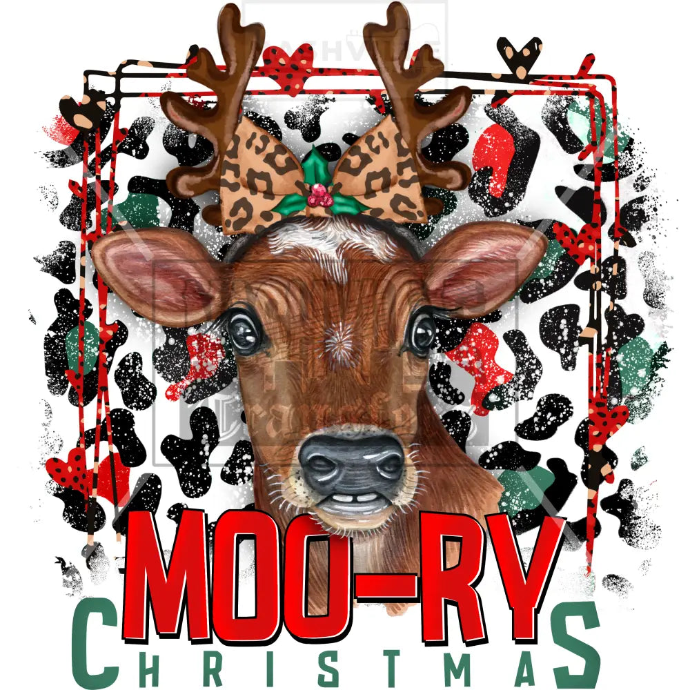Mooray Christmas Cow Holiday Stock Transfer With 2 Accent Designs Included. Low Heat