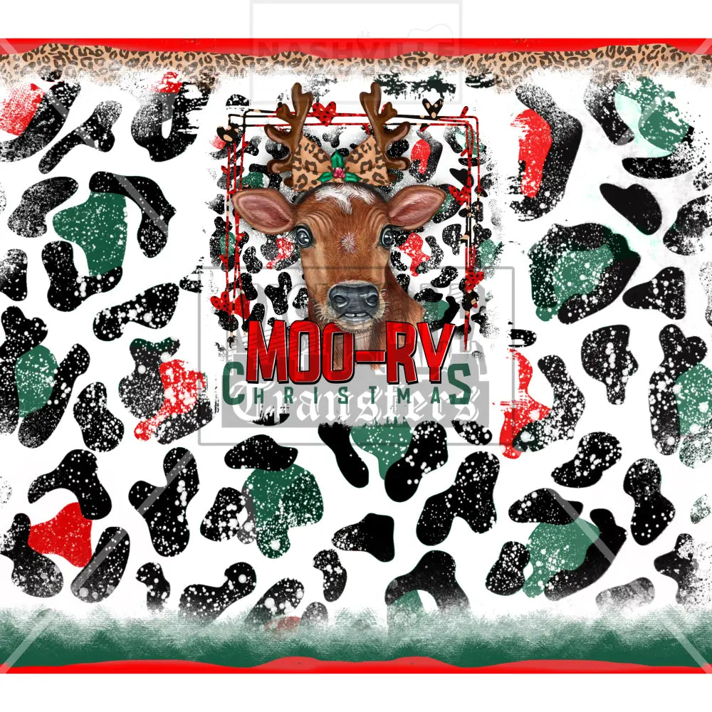 Mooray Christmas Cow Holiday Stock Transfer With 2 Accent Designs Included. Sublimtion For Tumbler