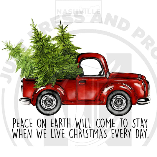 Peace On Earth Christmas Holiday Red Truck Stock Transfer.