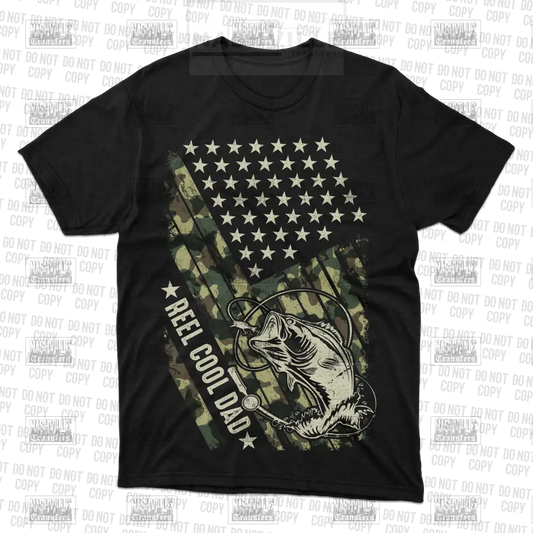 Reel Cool Dad Camo American Flag Tee.