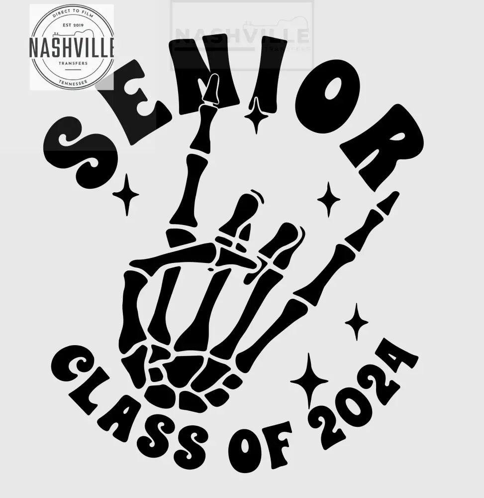 Senior Class 2024 Skeletal Hand Transfer Black