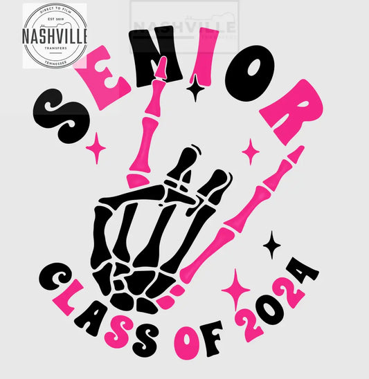 Senior Class 2024 Skeletal Hand Transfer Pink