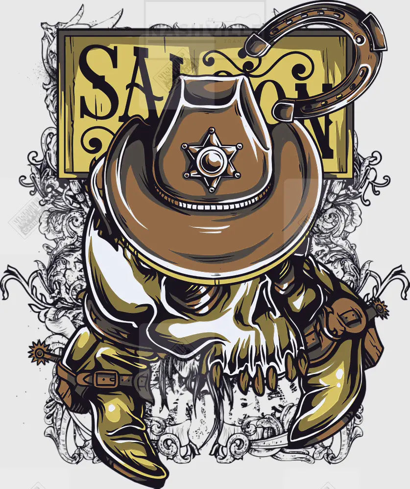 Skeleton Western Boots Cowboy Hat Stock Transfer