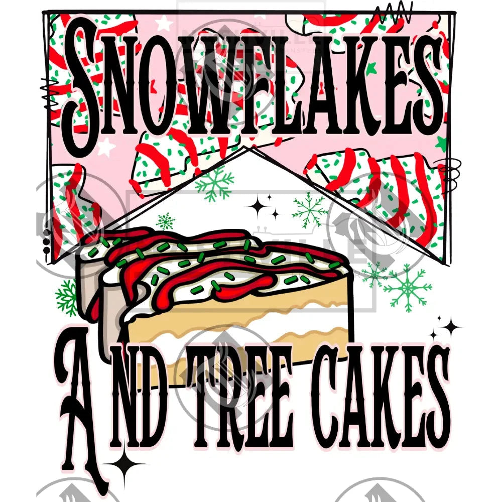 Snowflakes And Tree Cakes Christmas Holiday Stock Transfer.