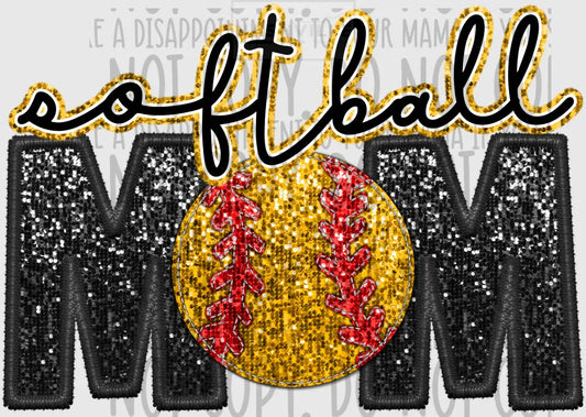 Softball Mom Glitter And Embroidery Effect Transfer