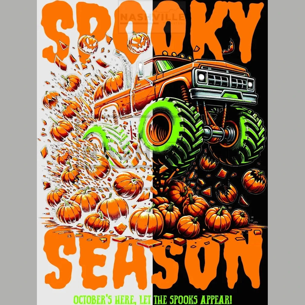 Spooky Season Monster Truck Heat Transfer - Black Knockout Design Gang Sheet