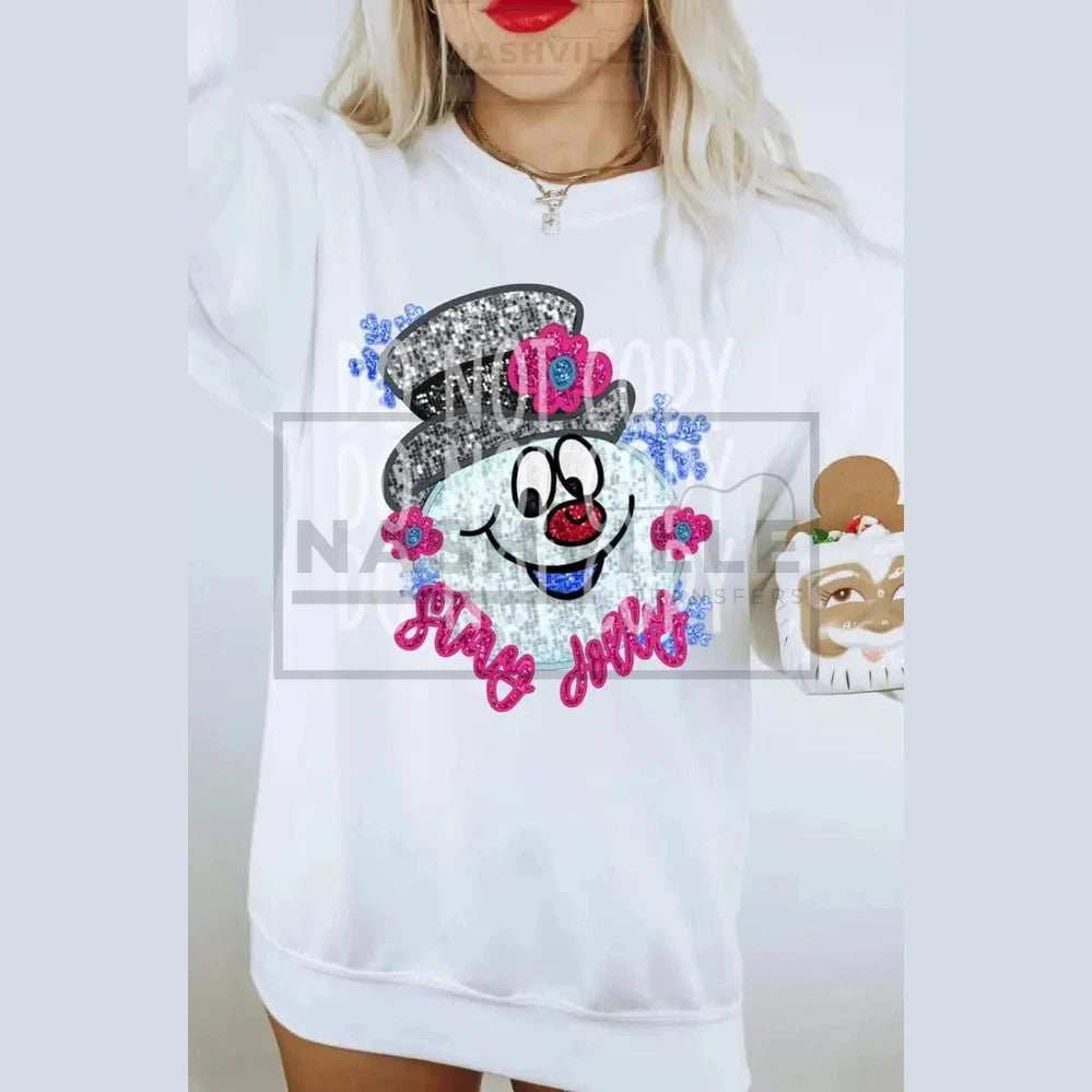 Stay Jolly Snowman Sequin Effect Sweatshirt.