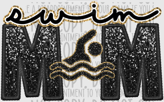 Swim Mom Glitter And Embroidery Effect Transfer.