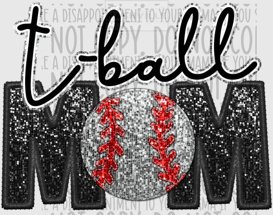 T-Ball Mom Glitter And Embroidery Effect Transfer