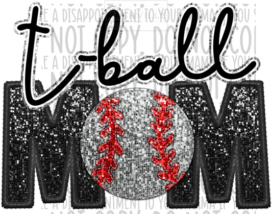 T-Ball Mom Glitter And Embroidery Effect Transfer