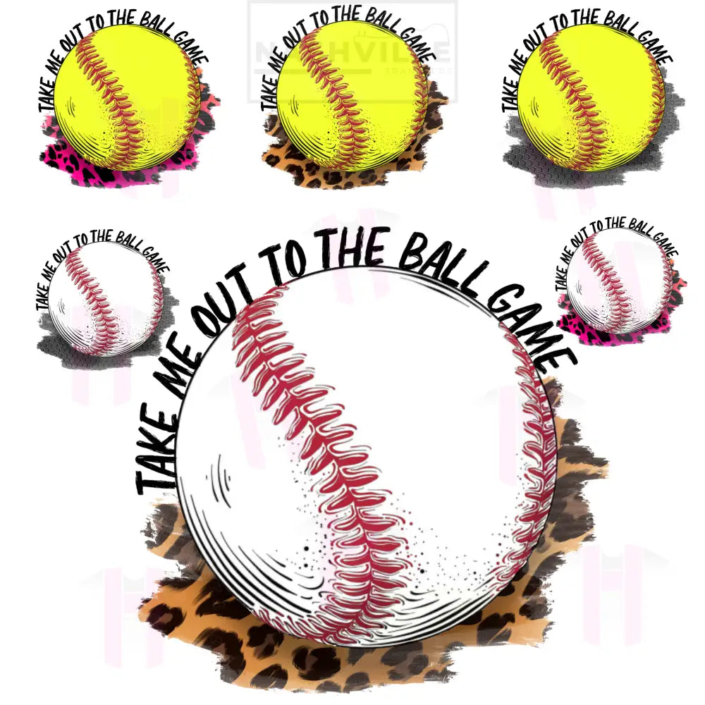 Take Me To The Ball Game Transfer. With Words / Baseball Tan Leopard Low Heat Direct Film Transfer