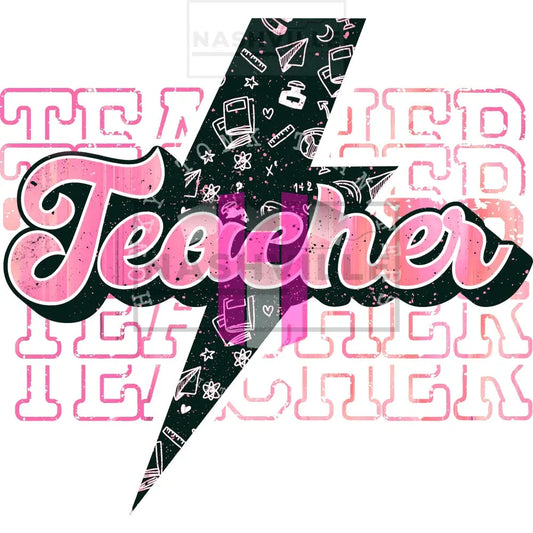 Teacher Leopard Bolt Transfer Low Heat / Pink