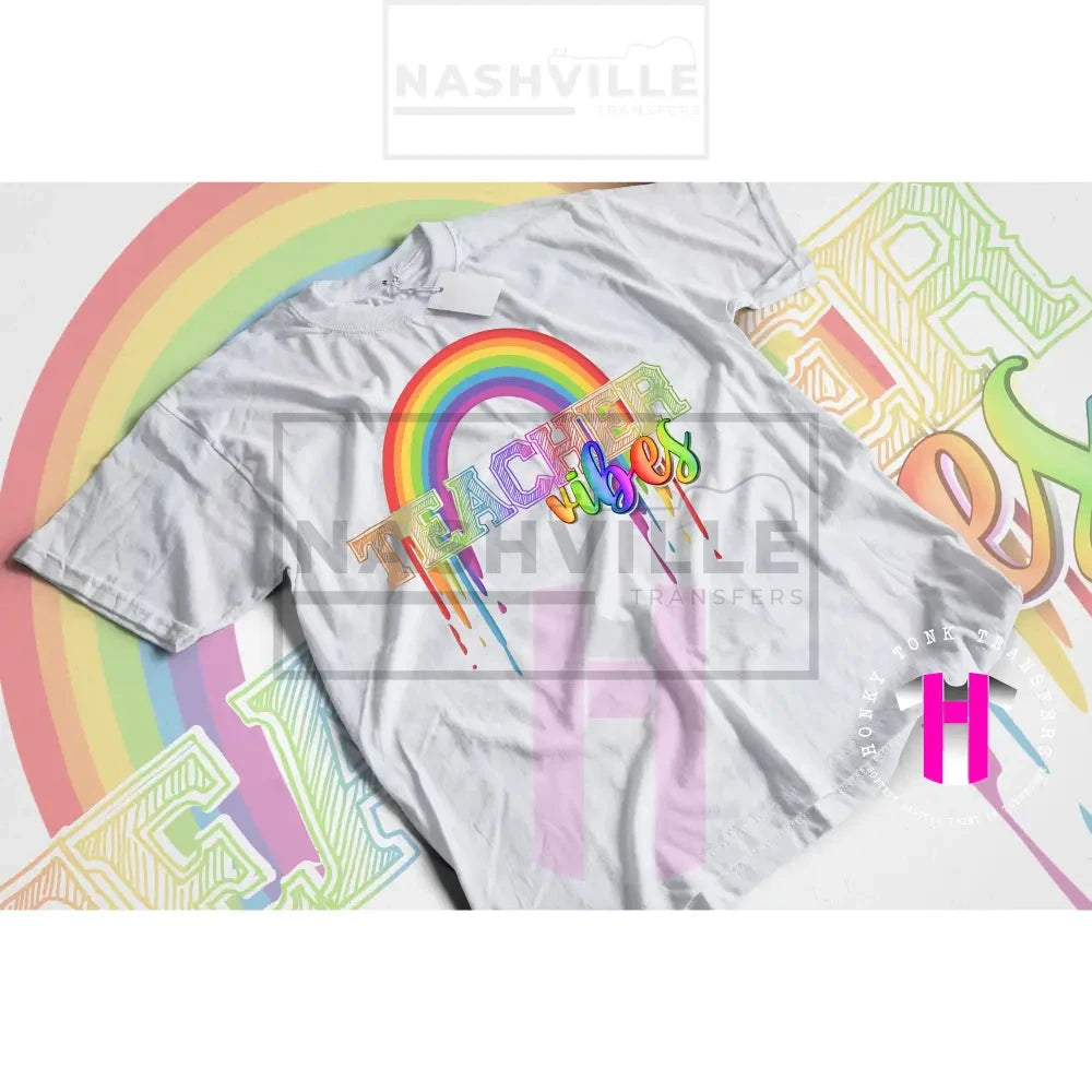 Teacher Vibes Rainbow Drip Tee.