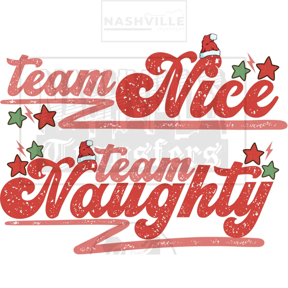 Team Naughty Or Team Nice Christmas Holiday Stock Transfer.