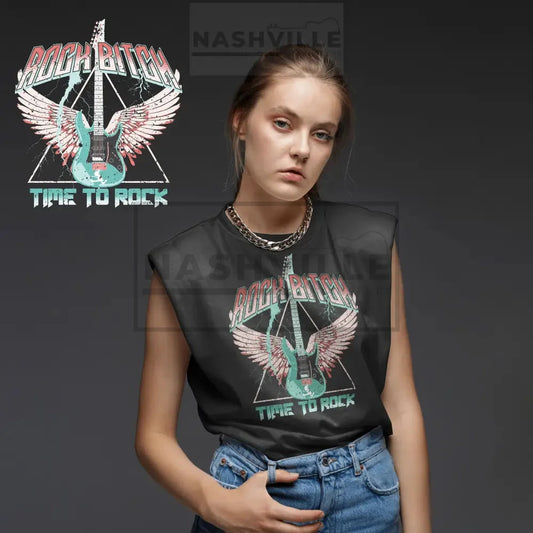 Time To Rock Tank Platinum P515S Ladies Slub Sleeveless Crew Neck Tee