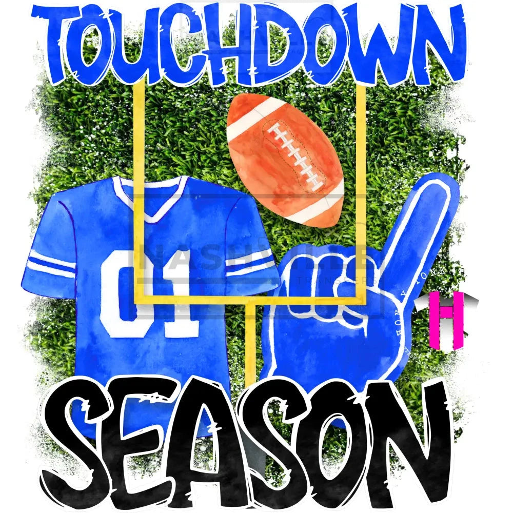 Touchdown Football Season Transfer. Low Heat Transfer / Blue