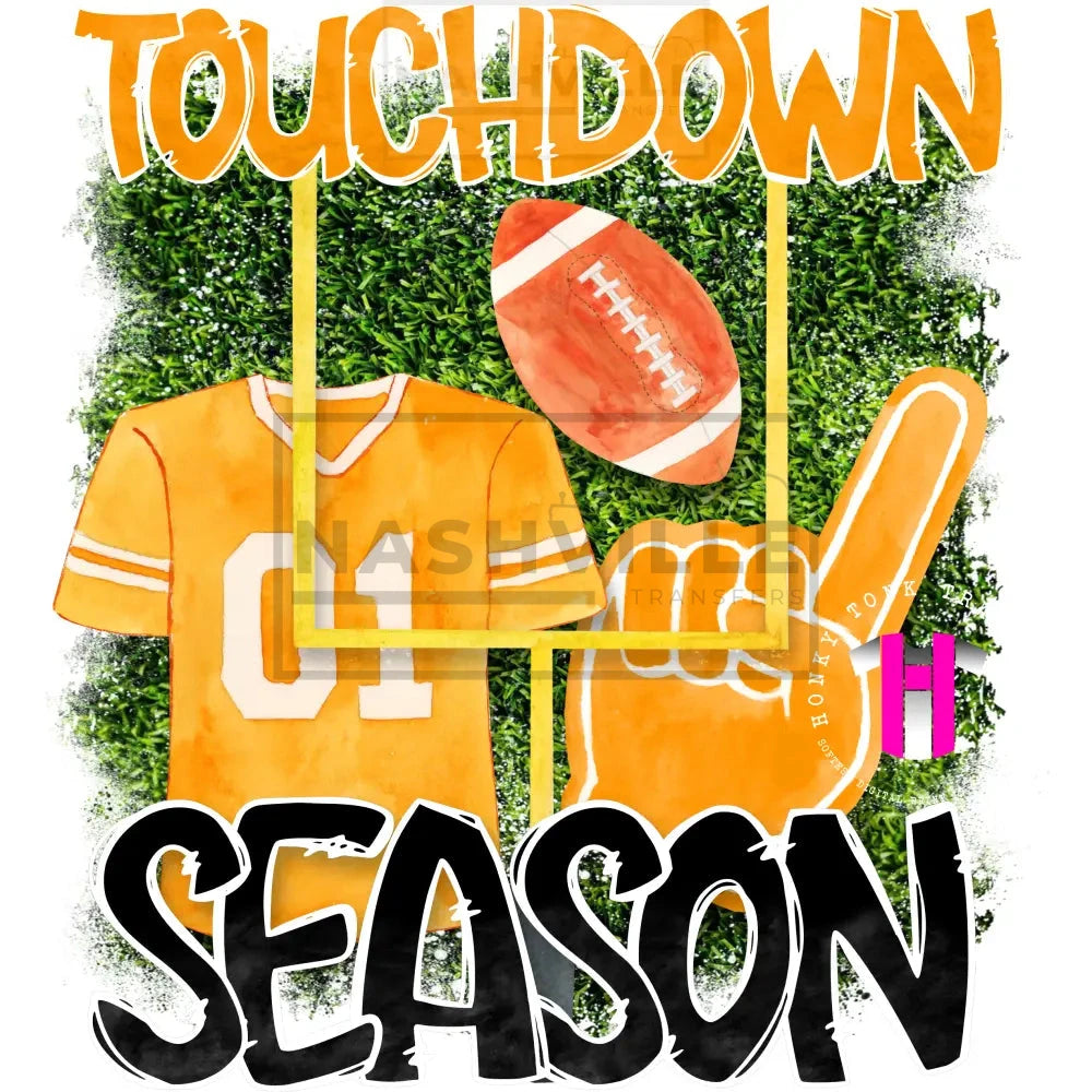 Touchdown Football Season Transfer. Low Heat Transfer / Orange