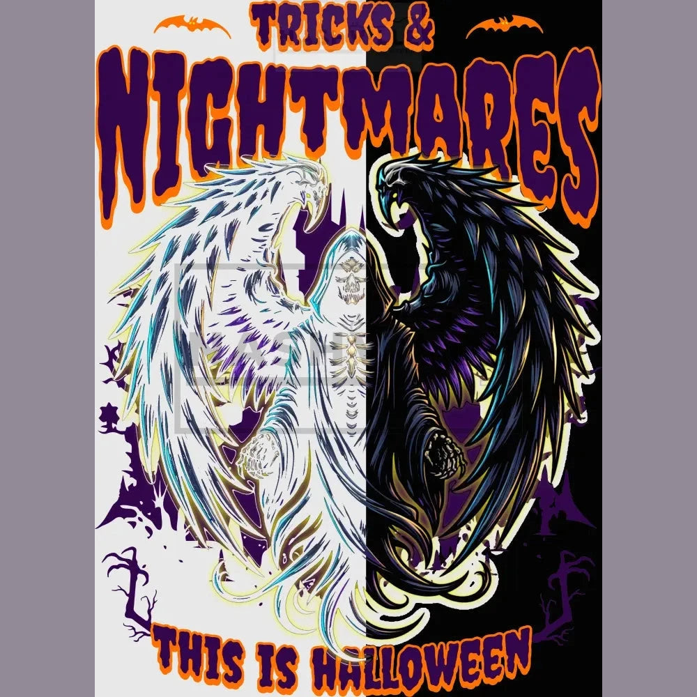 Tricks & Nightmares Heat Transfer - Black Knockout Halloween Design Gang Sheet