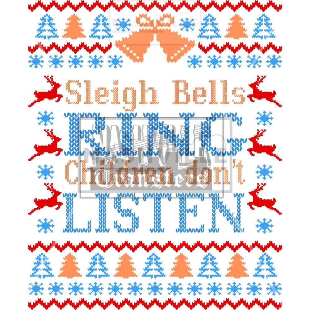 Ugly Sweater Sleigh Bells Ring Christmas Holiday Stock Transfer. Low Heat Transfer / Blue
