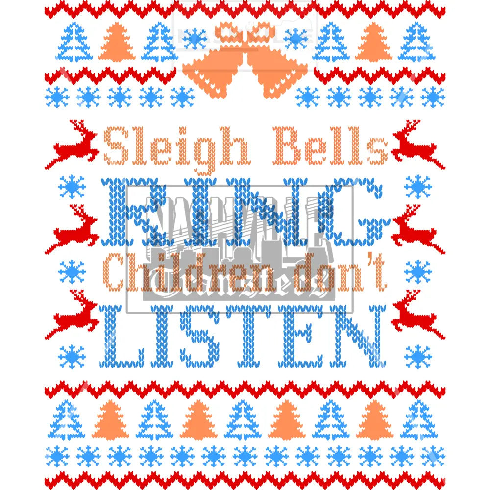 Ugly Sweater Sleigh Bells Ring Christmas Holiday Stock Transfer. Low Heat Transfer / Blue