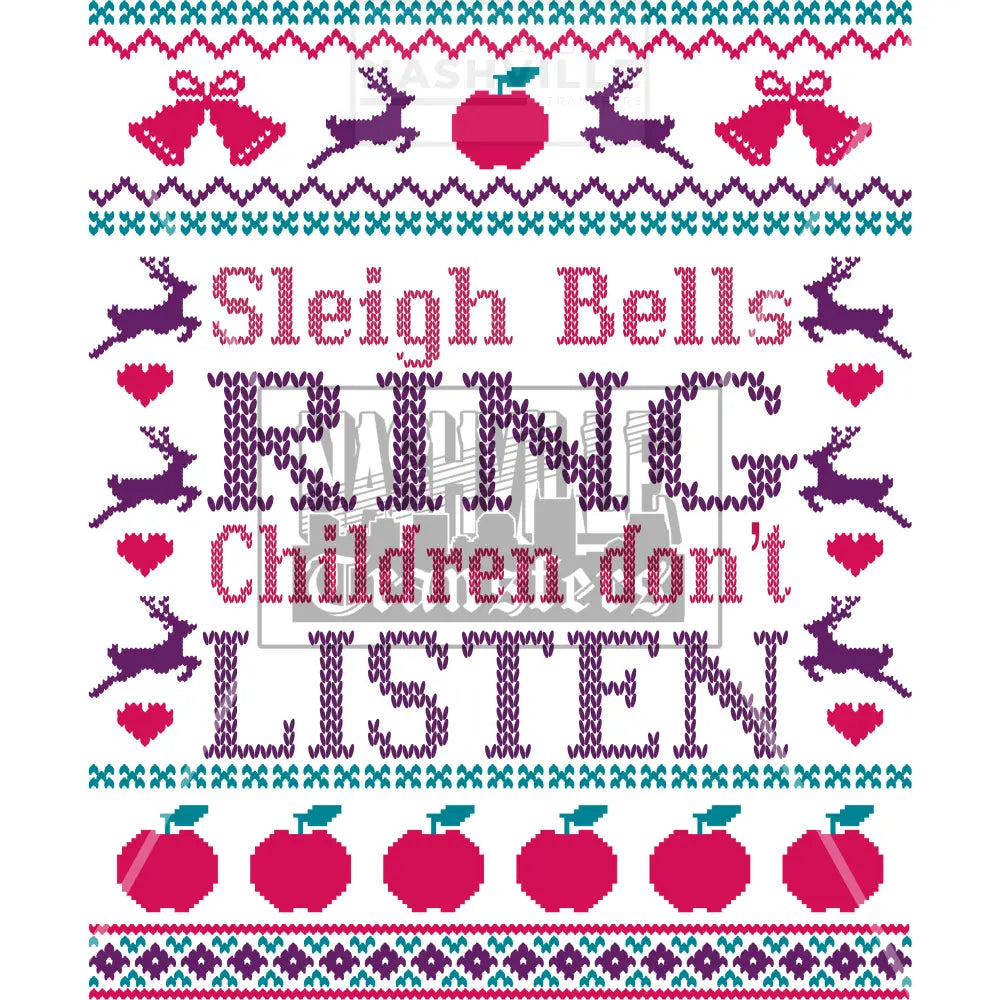 Ugly Sweater Sleigh Bells Ring Christmas Holiday Stock Transfer. Low Heat Transfer / Pink