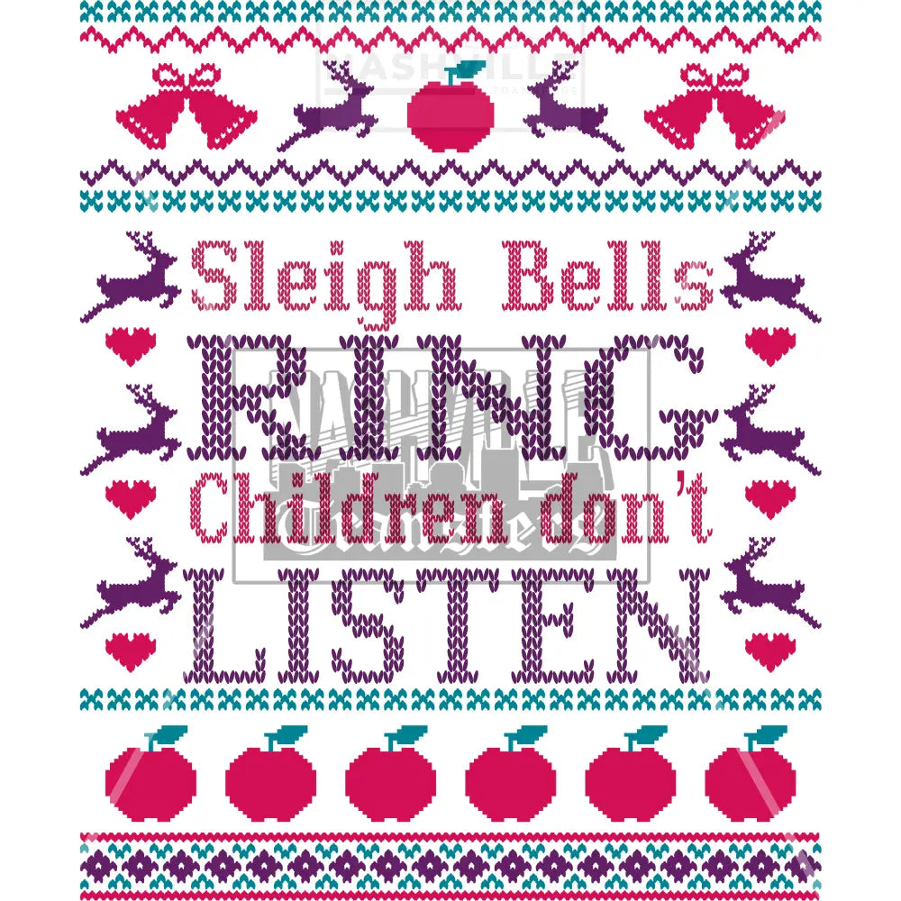 Ugly Sweater Sleigh Bells Ring Christmas Holiday Stock Transfer. Low Heat Transfer / Pink