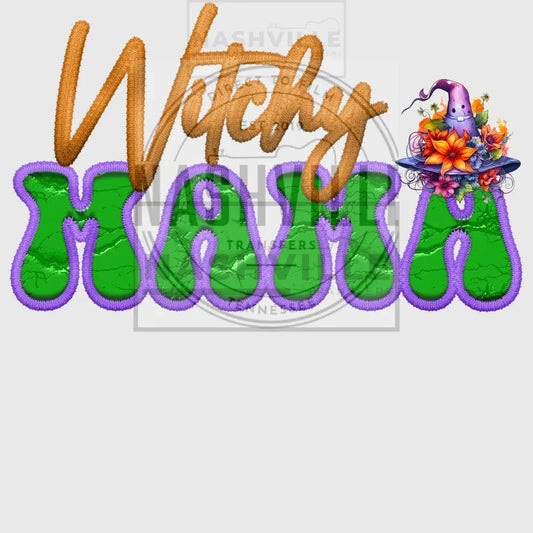 Witchy Mama Embroidery Effect Transfer.
