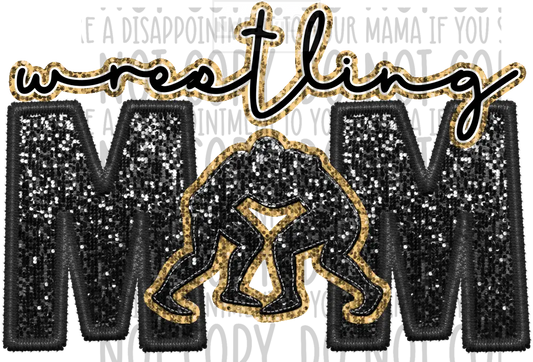 Wrestling Mom Glitter And Embroidery Effect Transfer