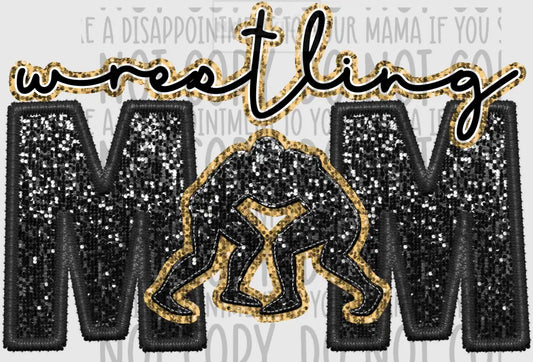 Wrestling Mom Glitter And Embroidery Effect Transfer