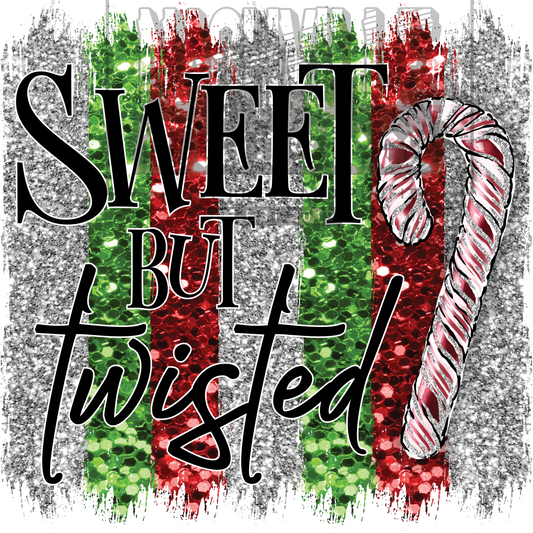 Sweet but twisted holiday candy cane glitter stock transfer.